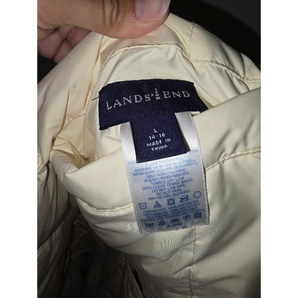 Lands' End Womens Puffer Vest Cream Paisley Reversible Down Filled Winter Size L - Picture 6 of 14